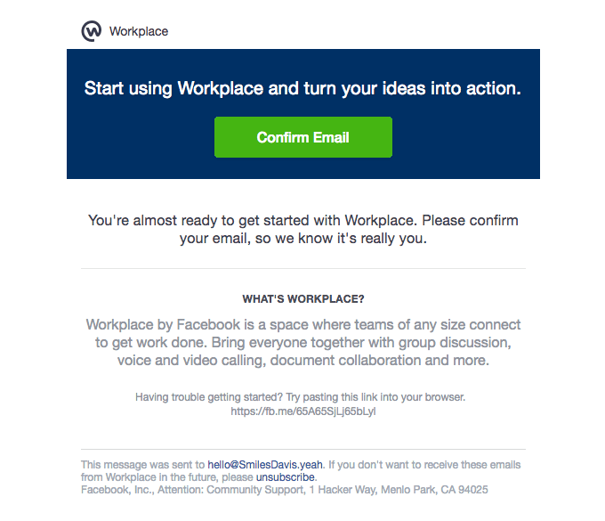 Confirm your email for Workplace
