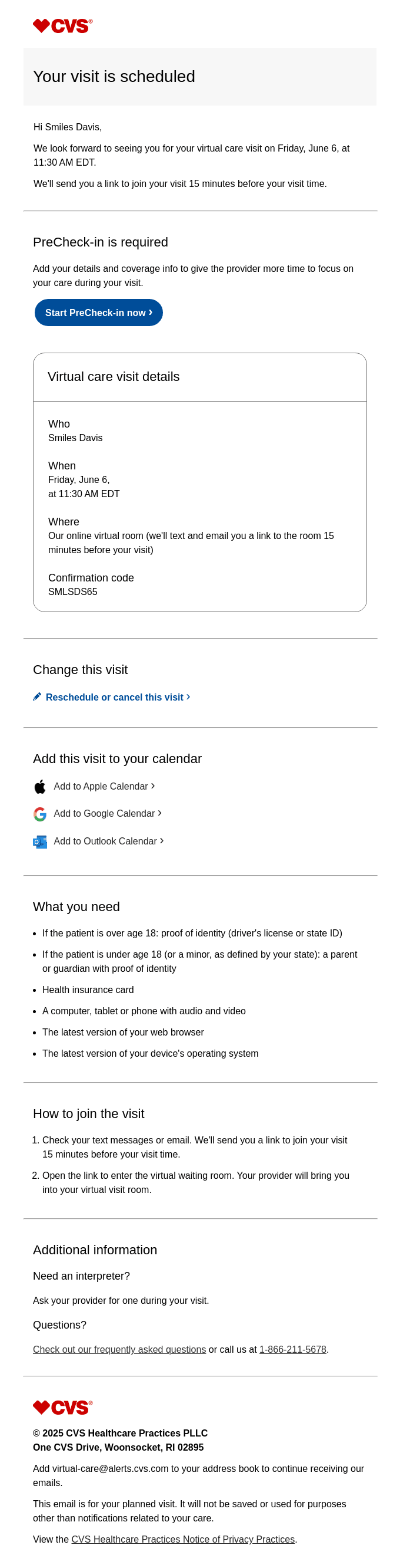 Confirmed: your virtual care visit