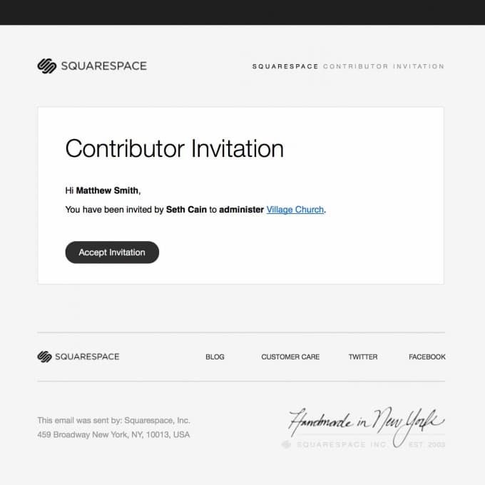 Contributor Email Design from Squarespace