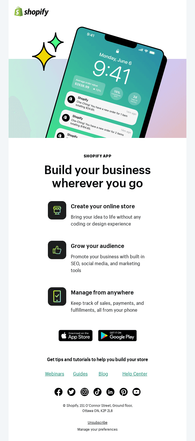 Create and manage your online business with the Shopify app