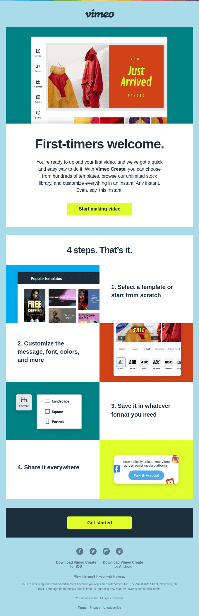 Create and upload your first video in an instant