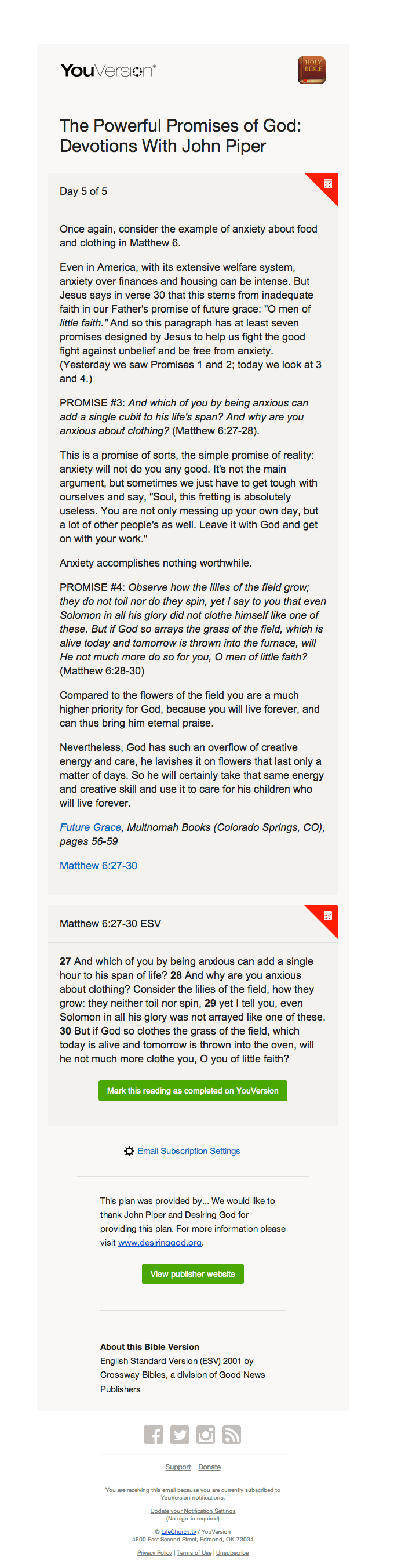 Daily Plan Reminder Emails from Bible.com