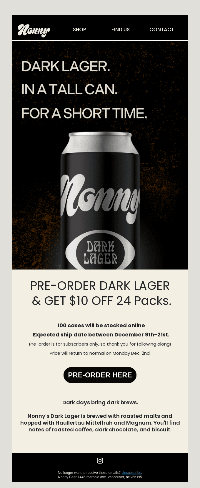 DARK LAGER IS BACK! ⚫️ Subscriber only pre-order on now!