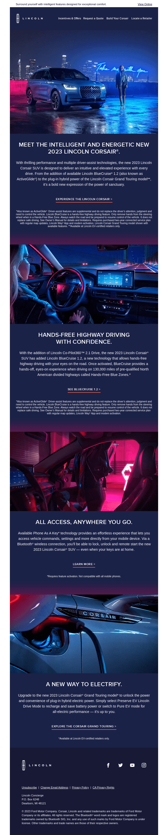 Discover electrifying luxury in the new 2023 Lincoln Corsair® SUV.