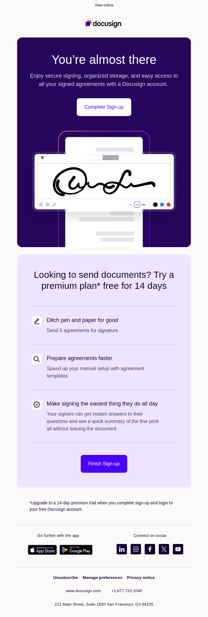 Reminder: Complete your account sign up