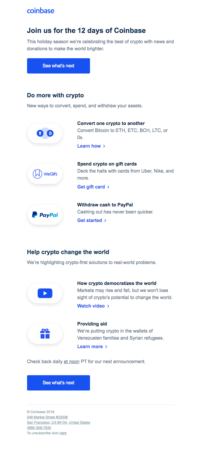 Don't miss the 12 days of Coinbase