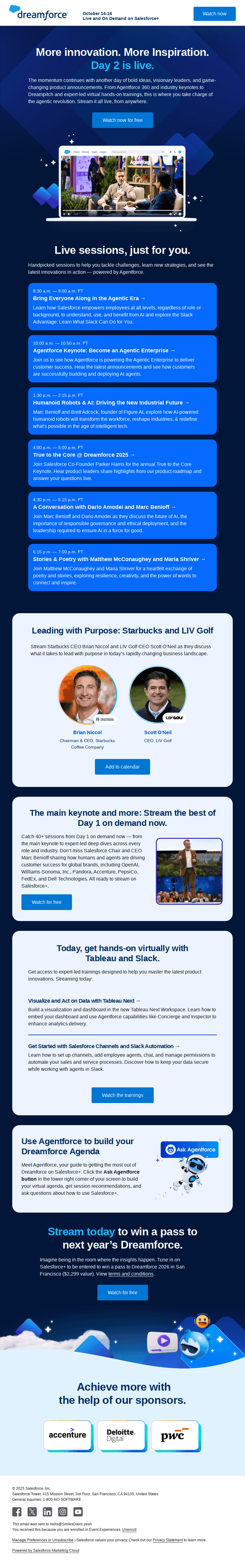 Don’t miss Day 2 of Dreamforce. Streaming LIVE.