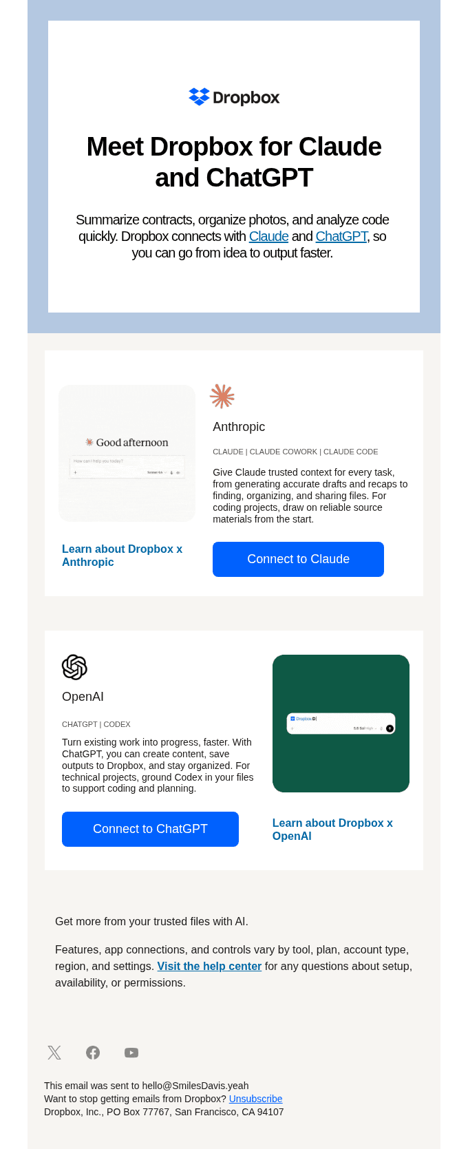 New: Connect Dropbox to Claude and ChatGPT