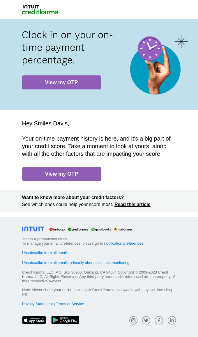 Drumroll, Smiles Davis. Your on-time payment percentage is here ⏰.