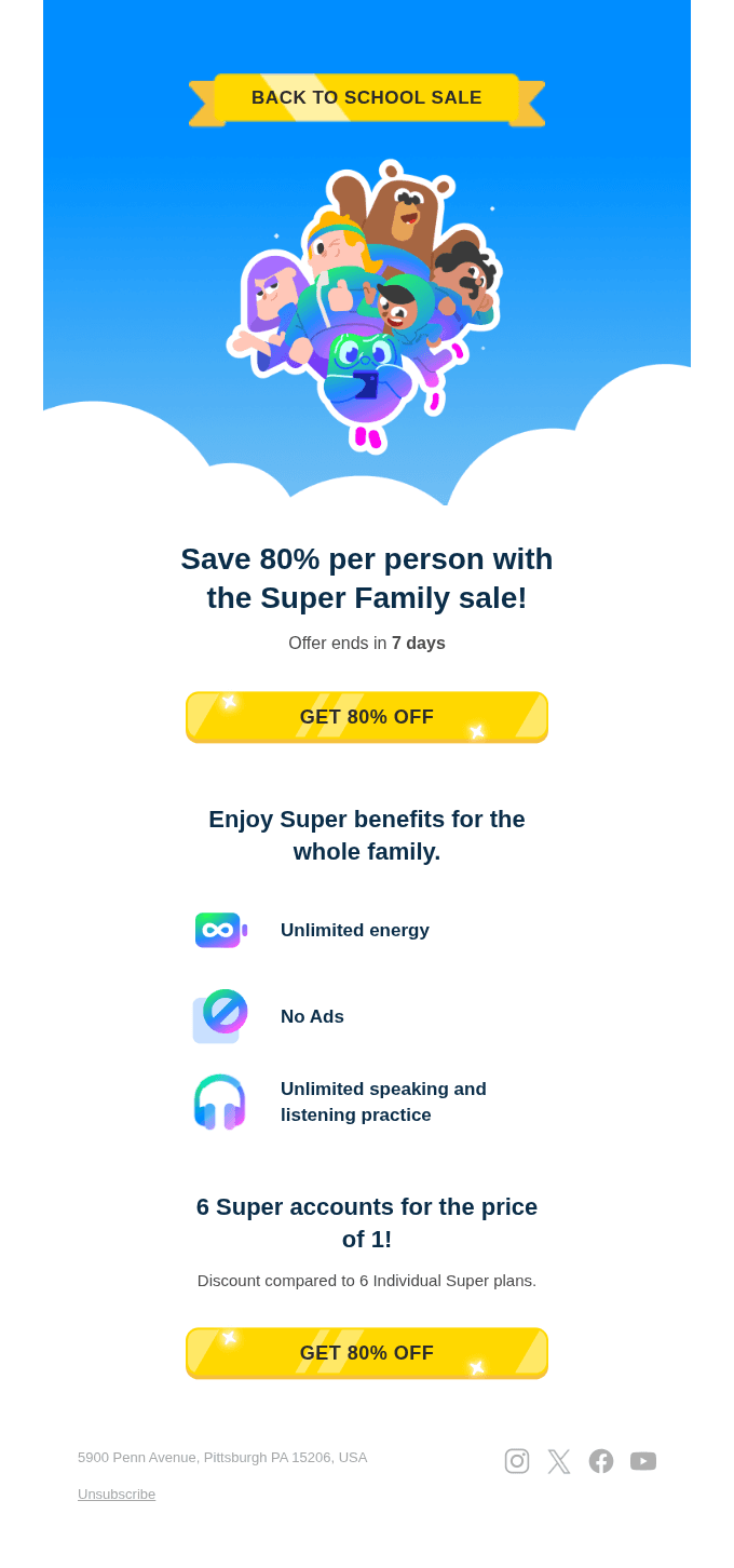 Get 80% off with Super Family!