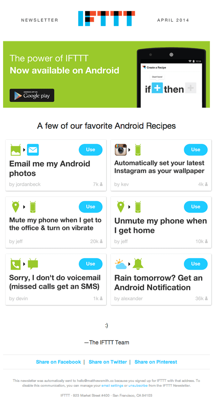 Email Digest / Newsletter Design from IFTTT