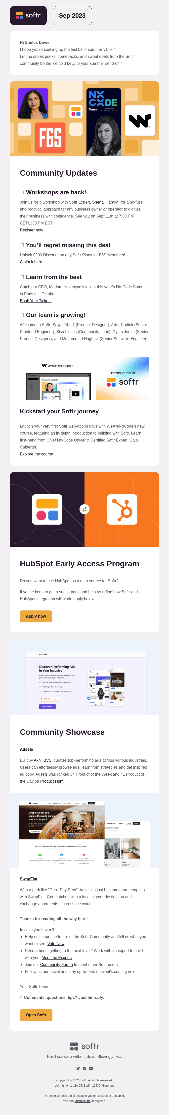 🌤️ End of summer workshops, early access, Softr credits, and more!