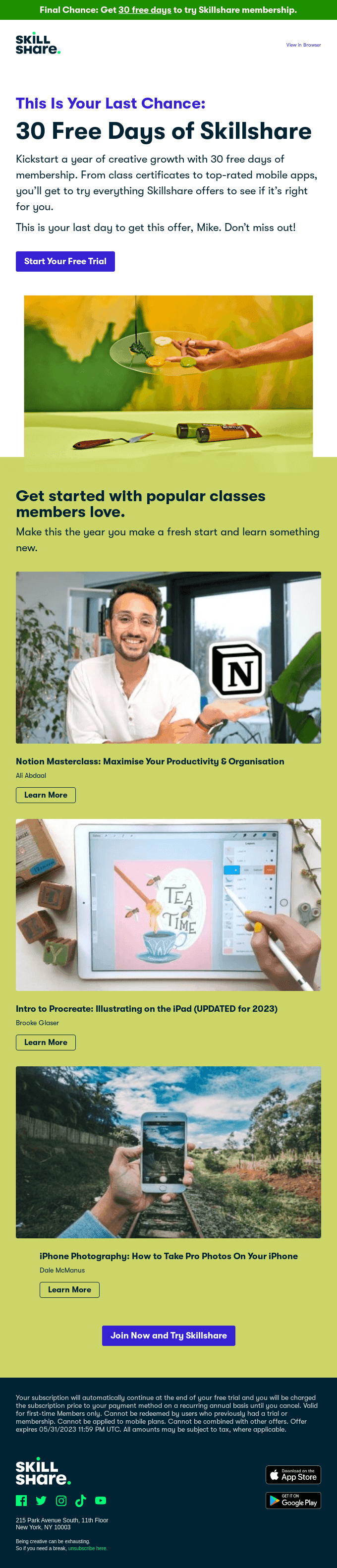 Ending May 31: 30 Free Days to Explore Skillshare