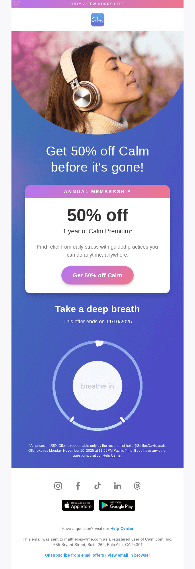 ⏰ ENDING TODAY: 50% off Calm Premium