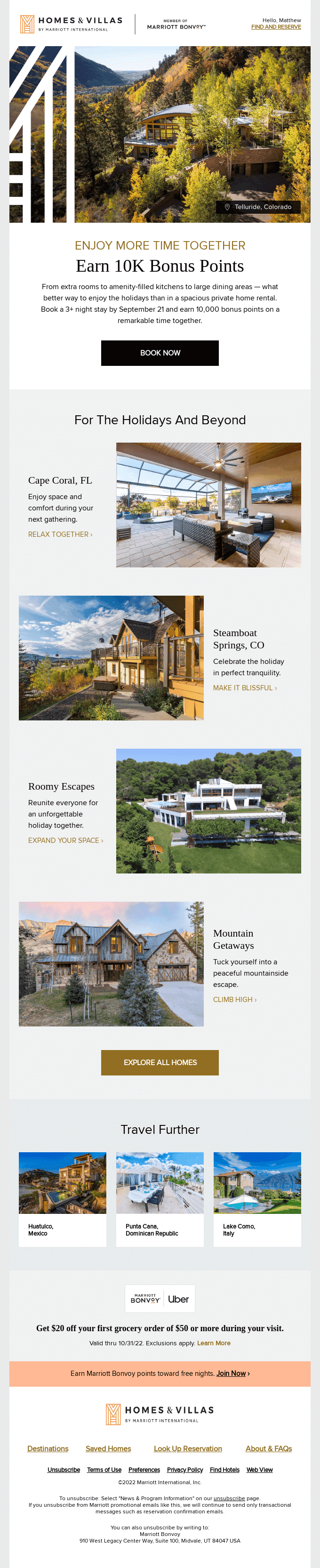 Enjoy 10K bonus points on a holiday stay