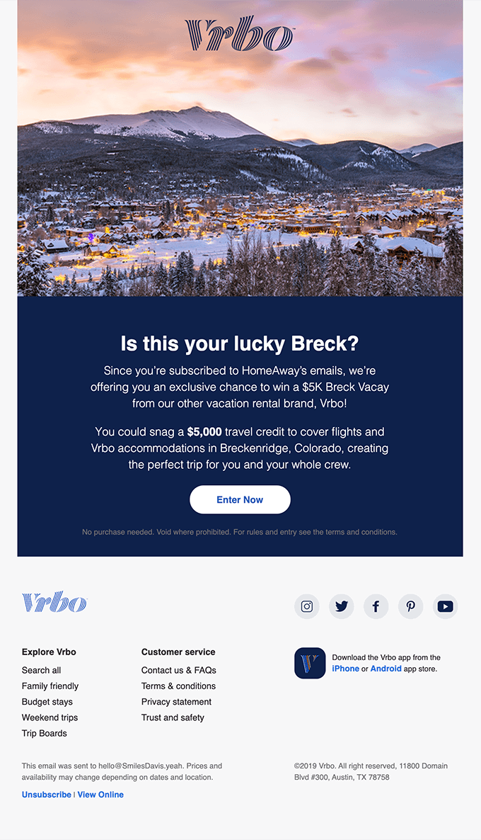 Enter Vrbo’s $5K Vacay, courtesy of HomeAway!