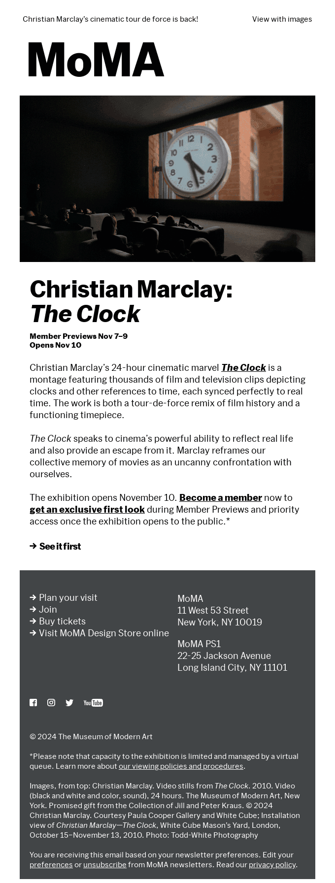 🕙 Experience “The Clock” before anyone else. Member Previews start this week!