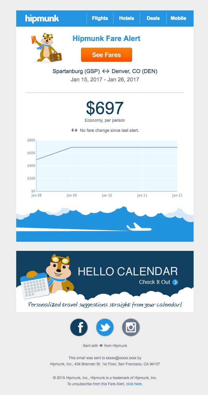 Fare Alert: $697, GSP to DEN, Jan 15 – Jan 26, (no change)