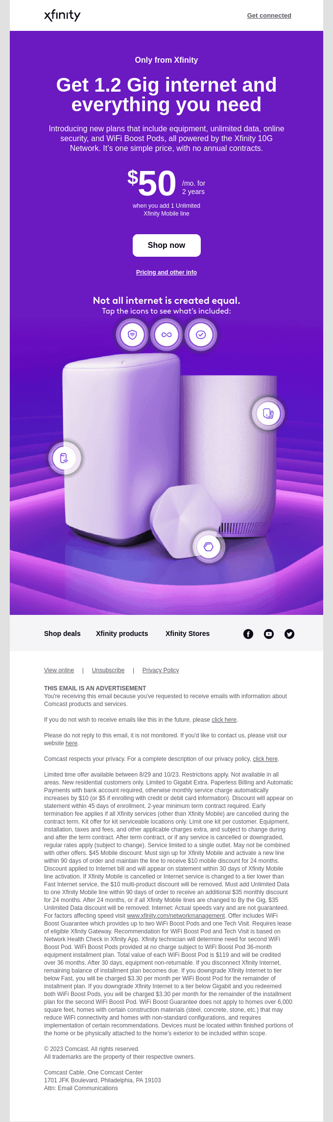 Fast internet like you've never seen before for $50/mo