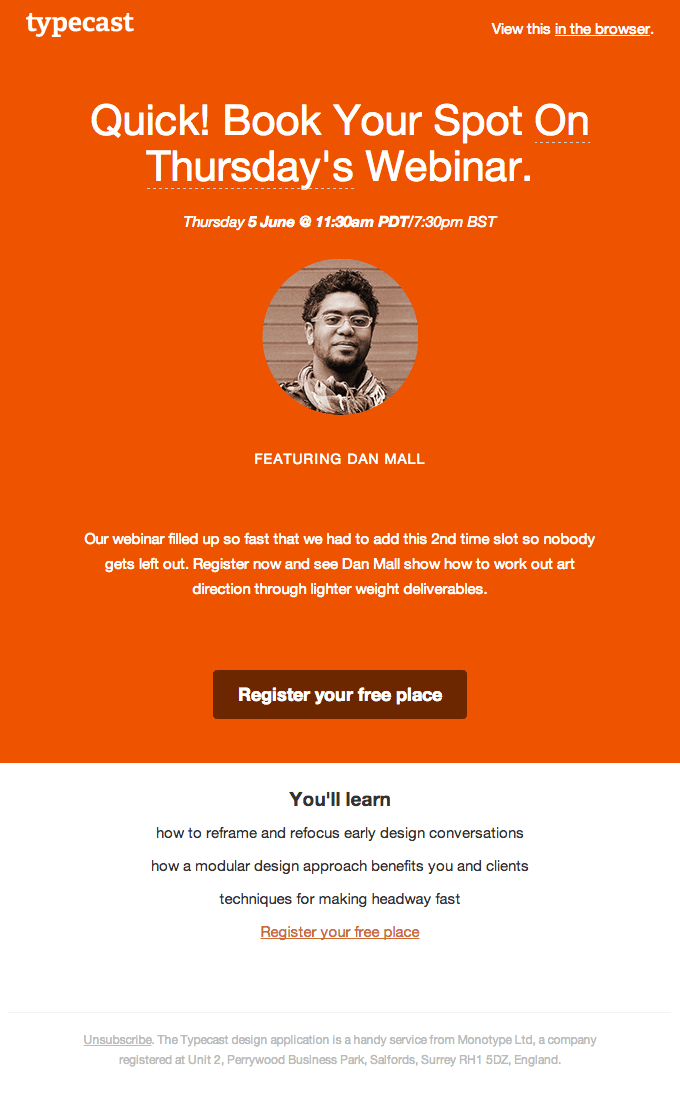 Featured Event Email Design from Typecast