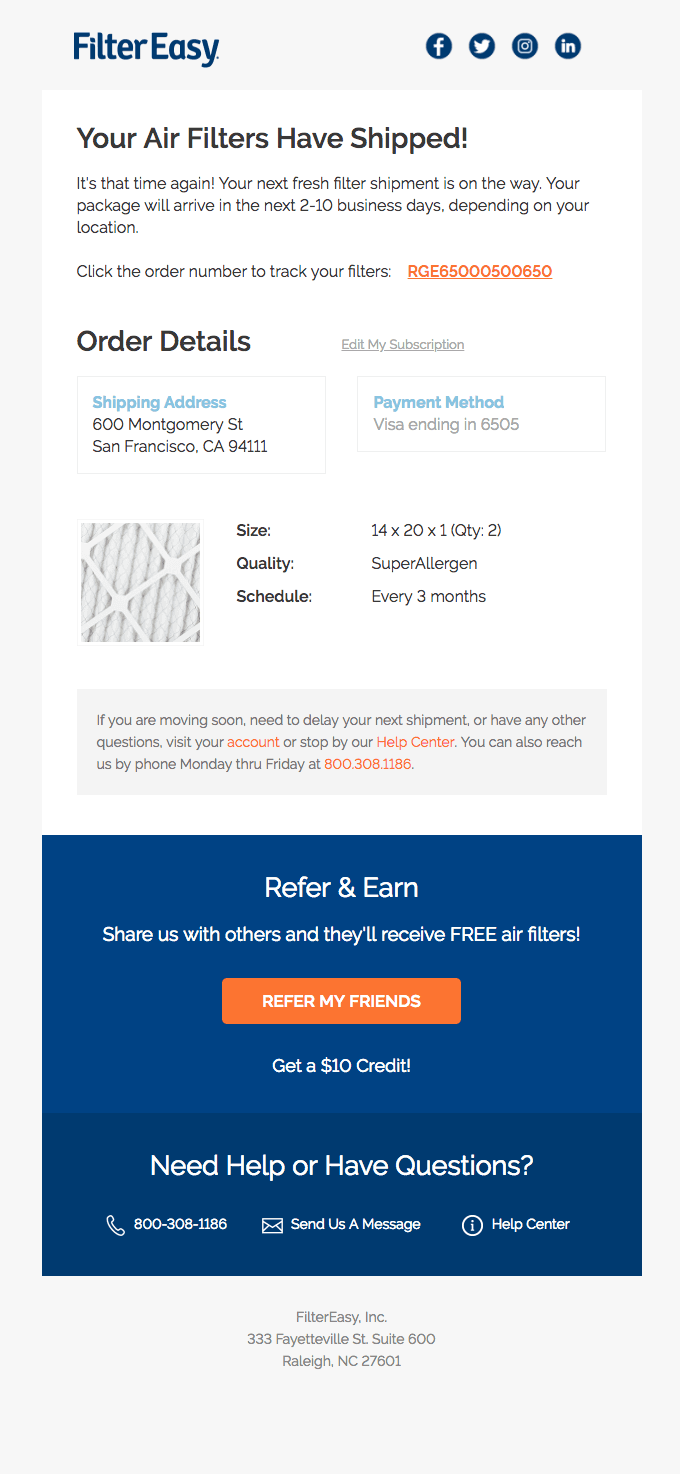 FilterEasy – Your Order has Shipped!