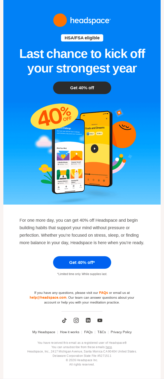 Final hours: 40% off Headspace ends tonight