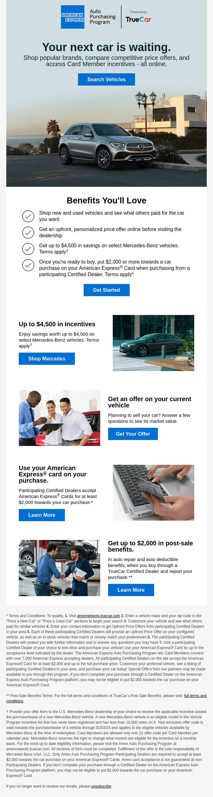 Find your next car online and get access to Card Member incentives