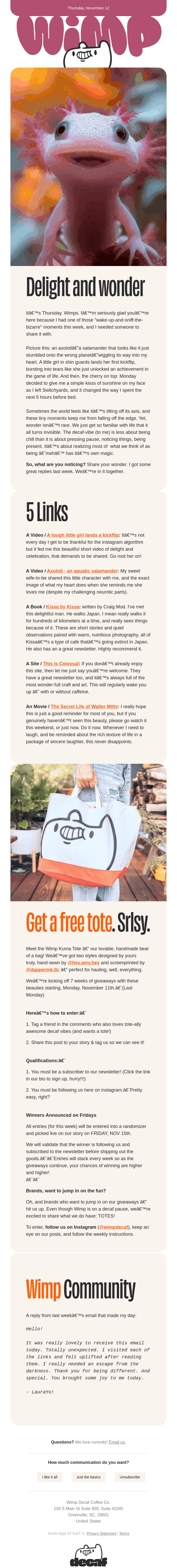 Free Tote Giveaway, and a 5 Links about wonder & delight. 👈🏼