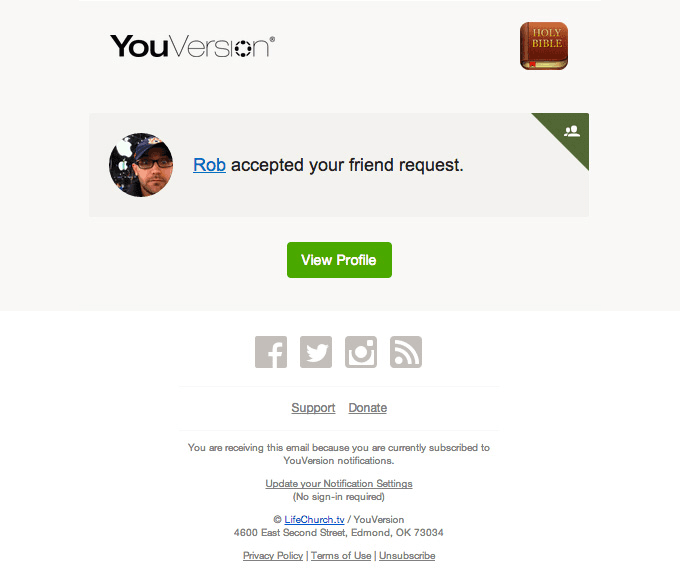 Friend Accepted Social Email from Bible