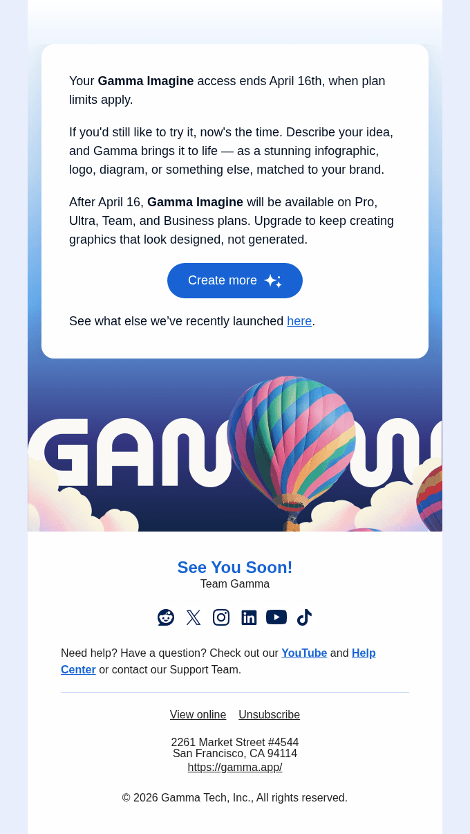 Don't miss out! Free access to Gamma Imagine ends next week