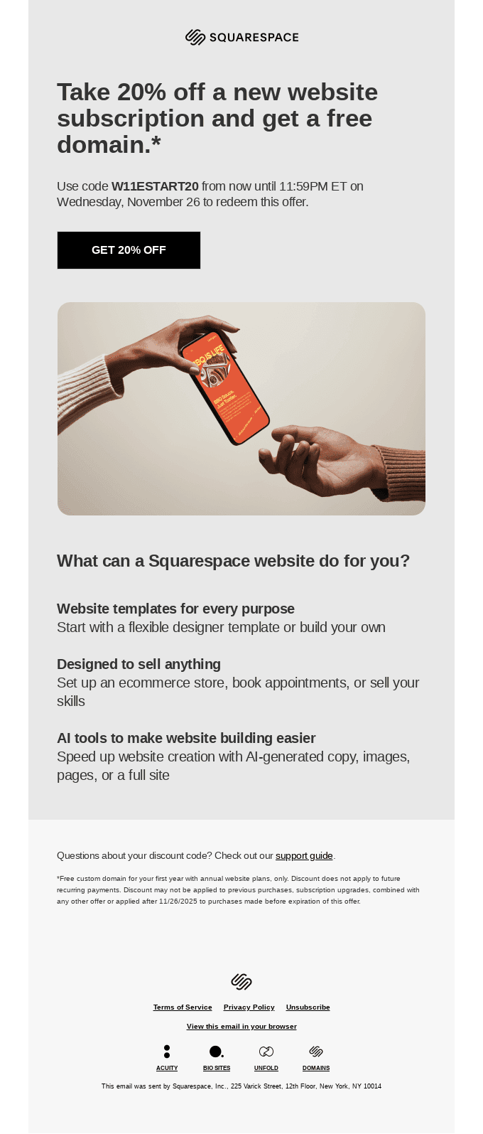 Get 20% off your website and a free domain