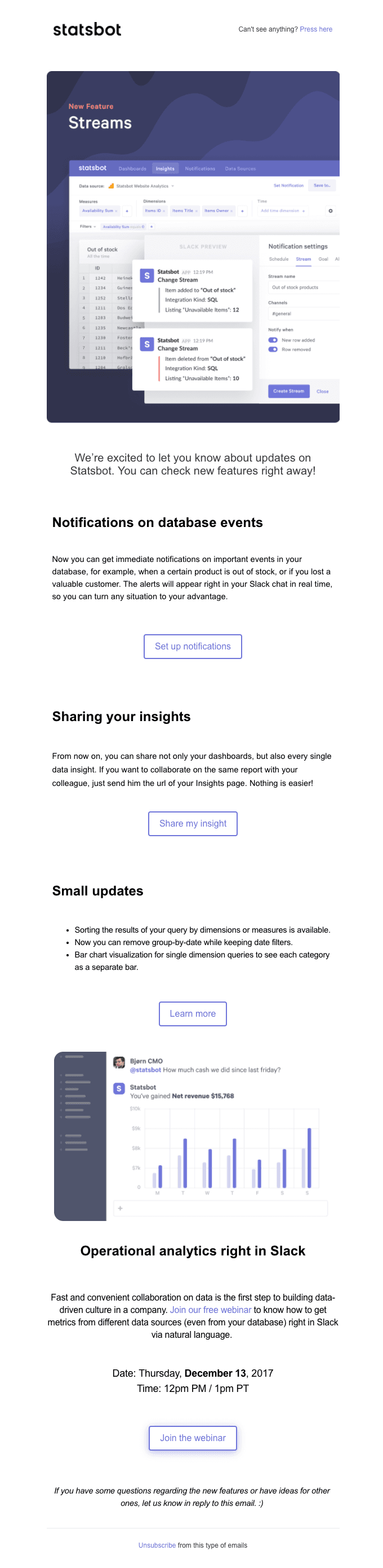 Get immediate notifications on important events in your database