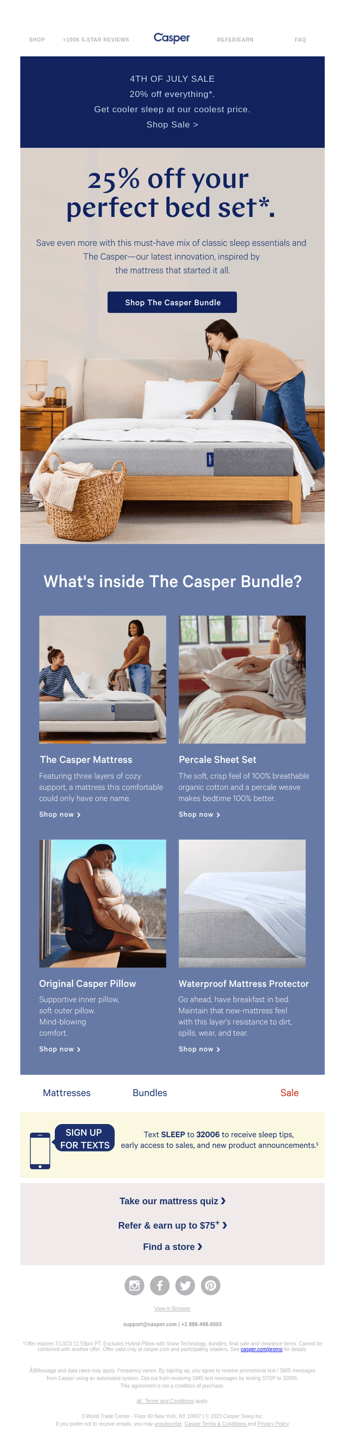 Get signature Casper comfort for 25% off.