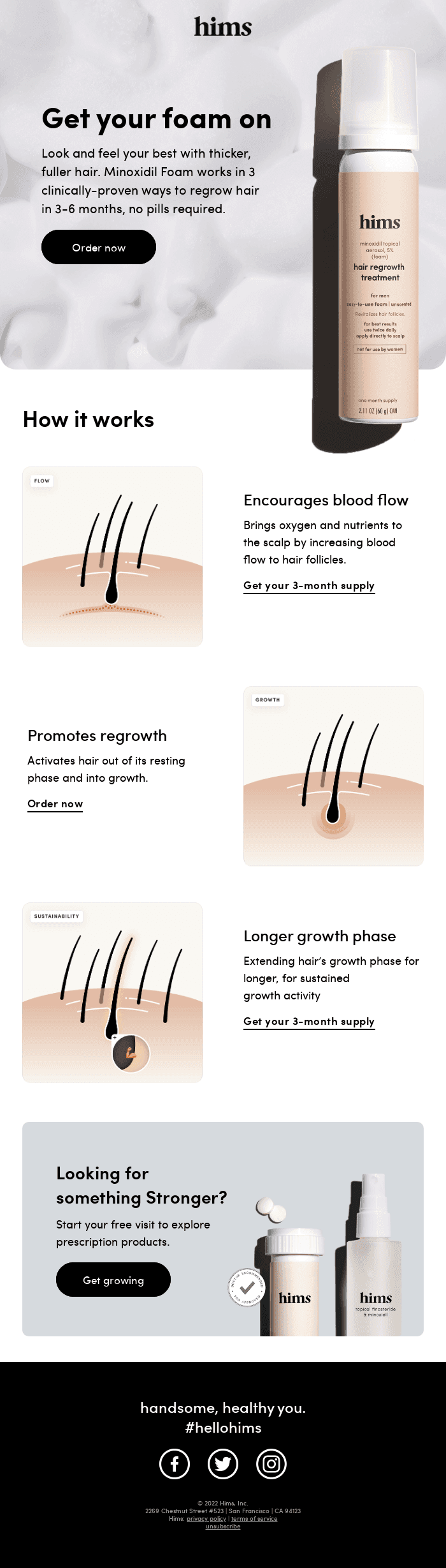 Get thicker, fuller hair with minoxidil foam.