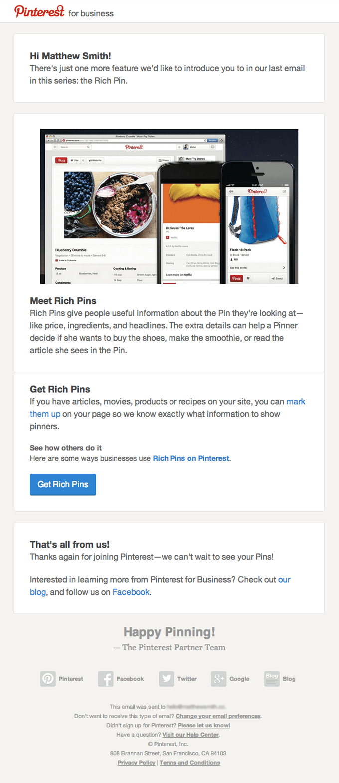 Getting Started Onboarding Email Series from Pinterest