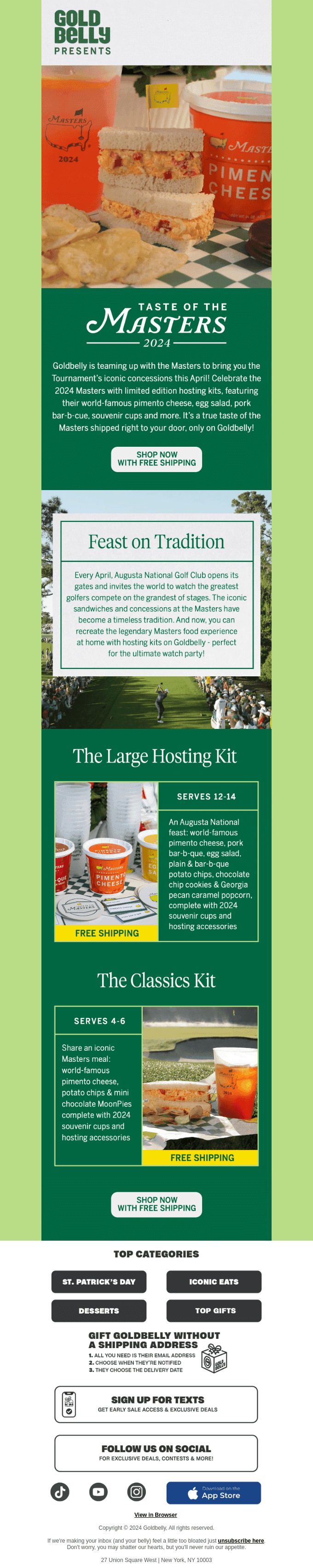 Goldbelly Presents: A Taste of the Masters! ⛳️