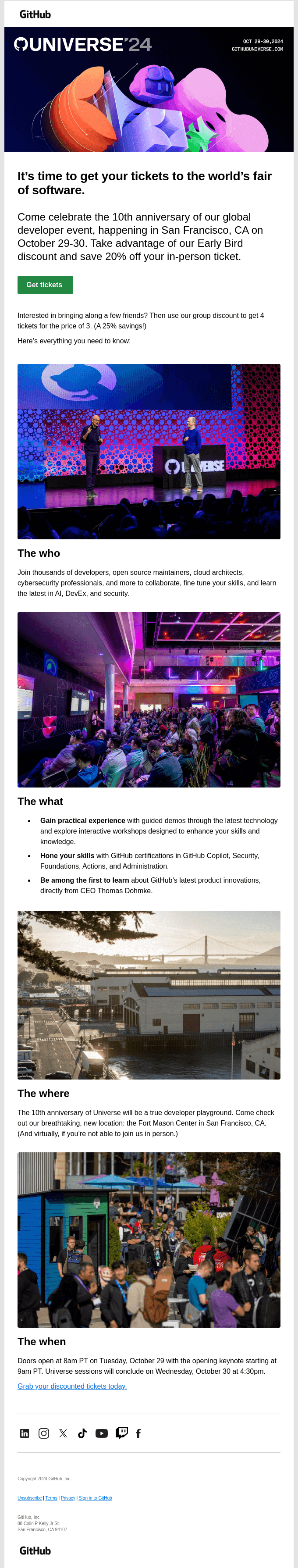 Heads up! 20% off GitHub Universe tickets