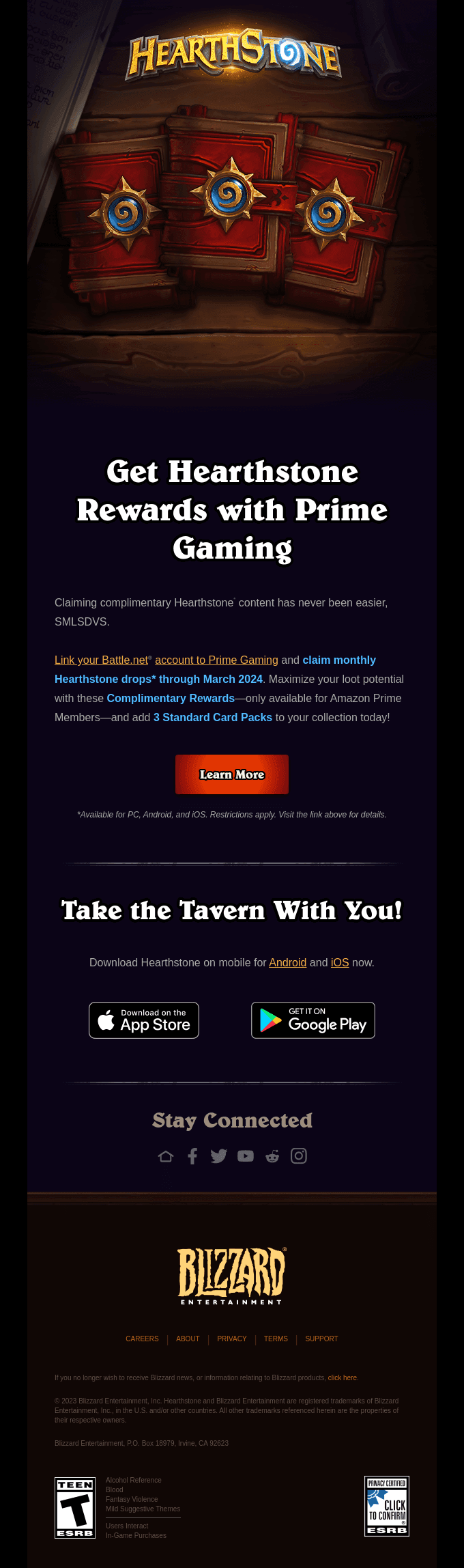 Hearthstone Rewards Await, SMLSDVS—Link Your Amazon Prime Gaming Account Today!