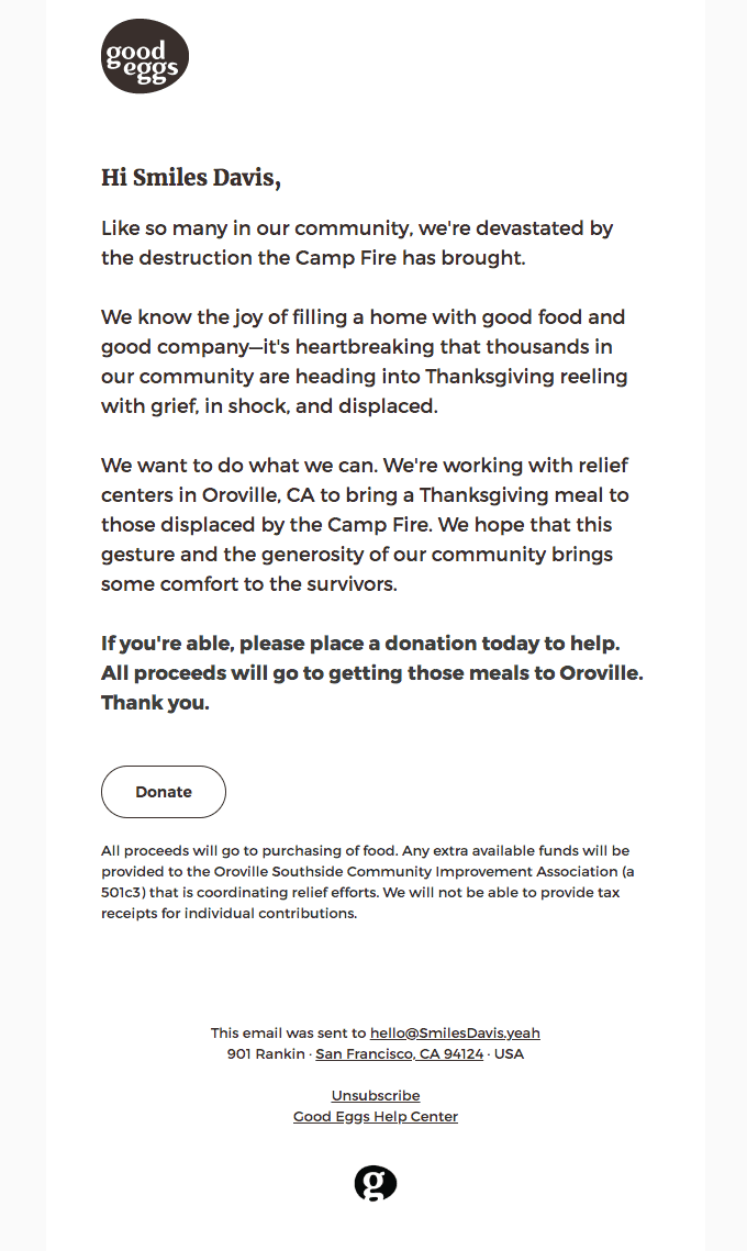 Help bring Thanksgiving to the Camp Fire evacuees