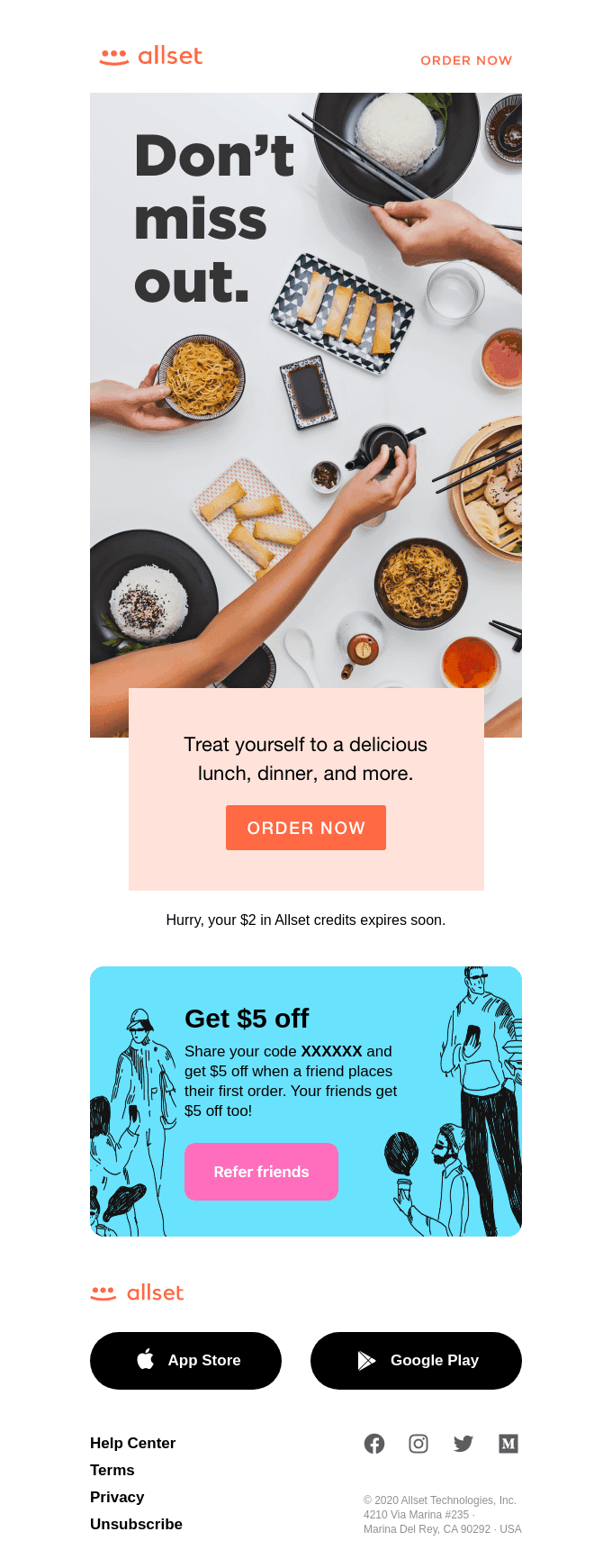 Hi there, your $2 in Allset credits expires soon