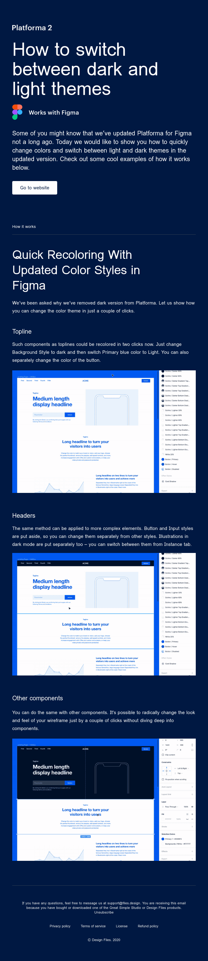 How to switch between dark and light themes in Platforma for Figma