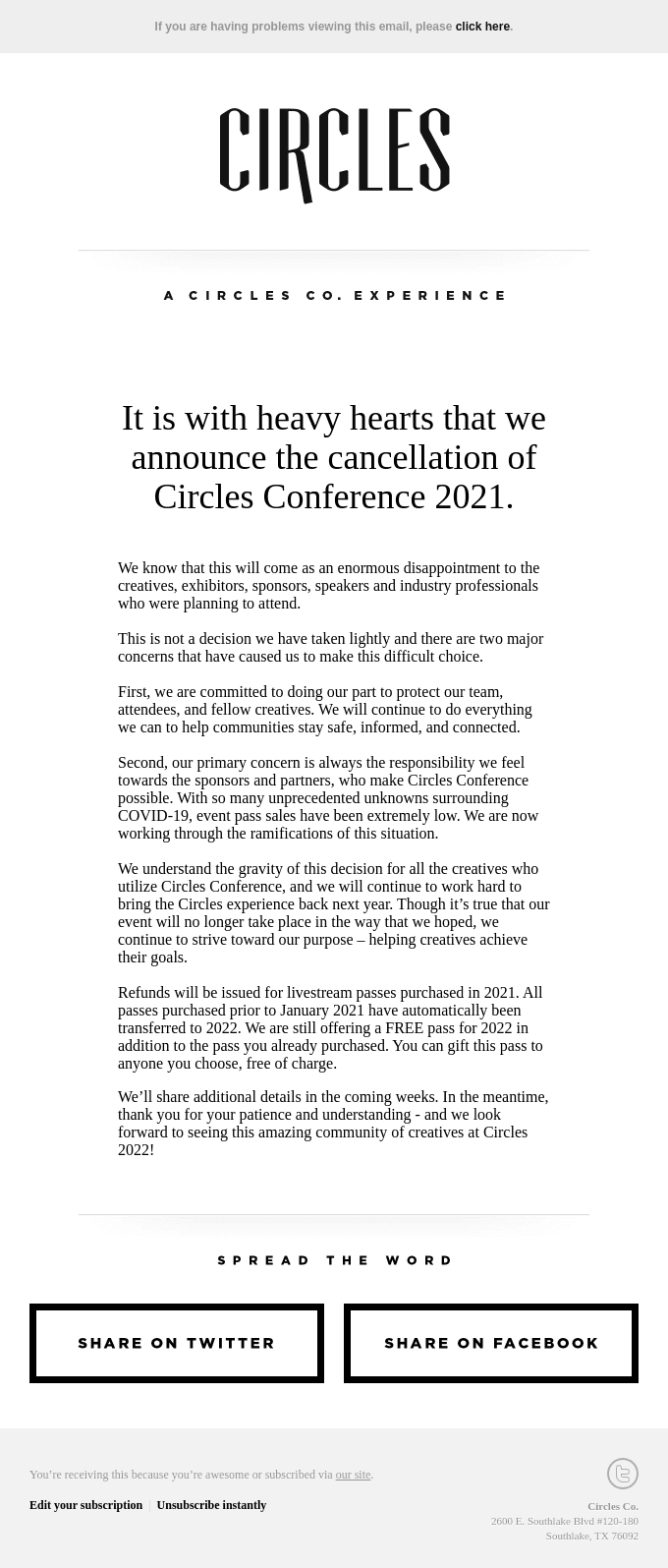 Important update regarding Circles Conference 2021
