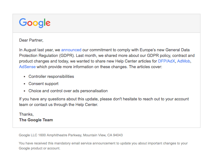 Important updates about the General Data Protection Regulation (GDPR)