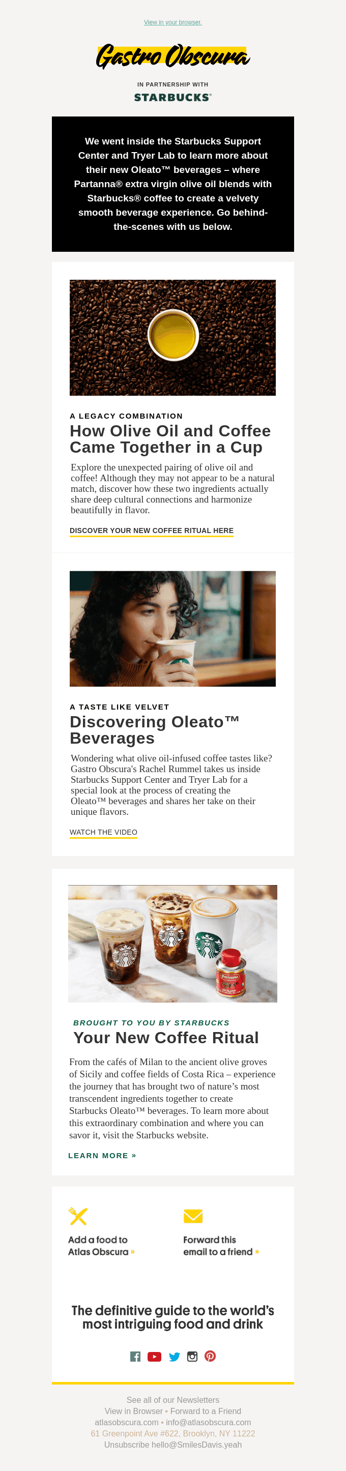 Introducing Oleato™. How Starbucks® coffee and olive oil came together