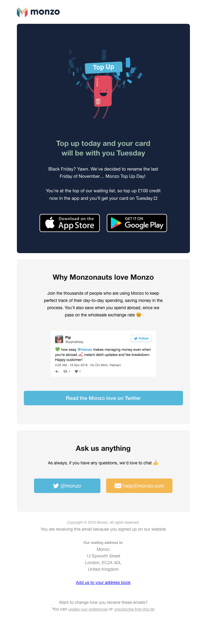It’s time to claim your card… it’s Monzo Top Up Day 🎉