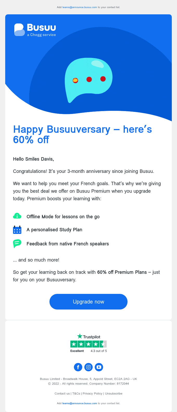 It’s your Busuuversary 🥳 Open for a treat 🍬