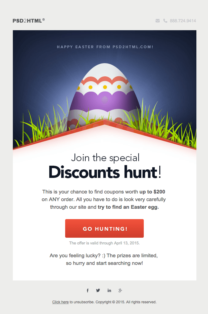 Join the special Easter discount hunt at PSD2HTML.com!