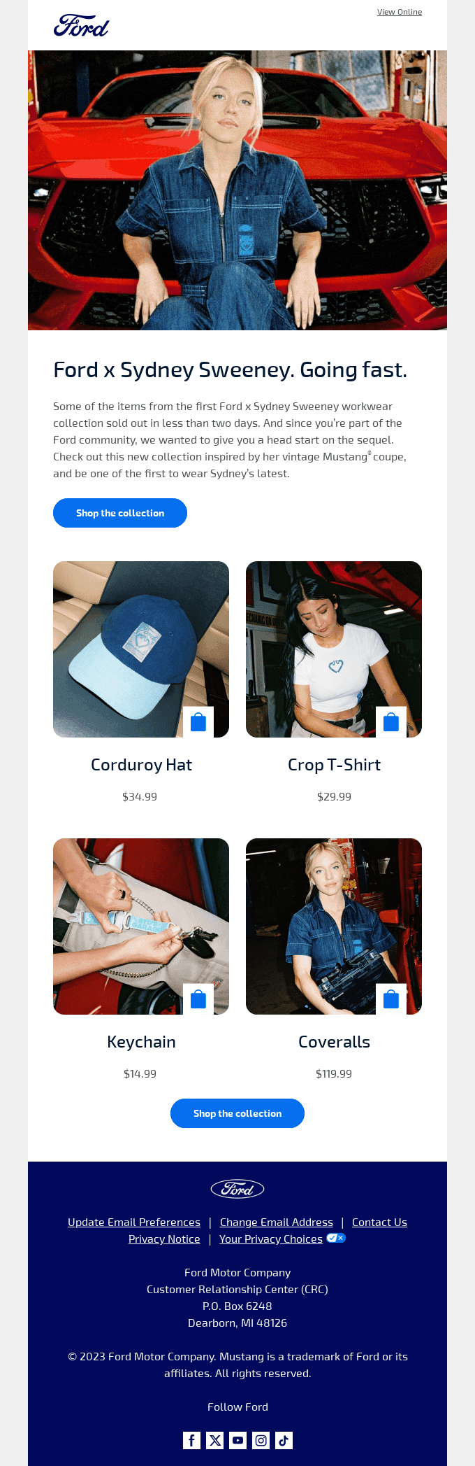 Just dropped: the new Ford x Sydney Sweeney collection