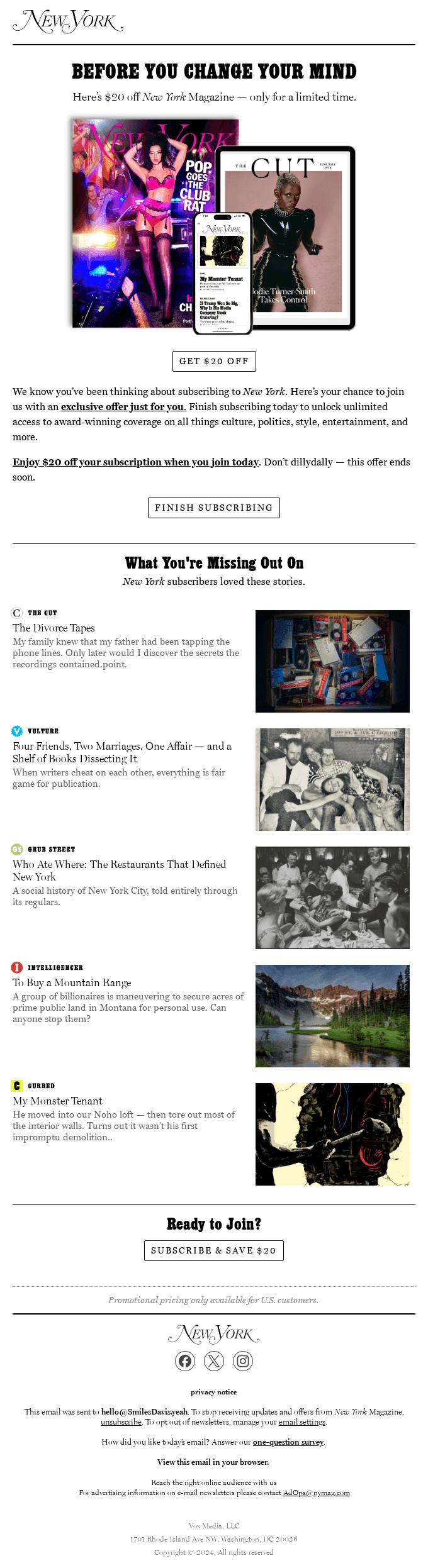 Just for You: $20 Off New York Magazine