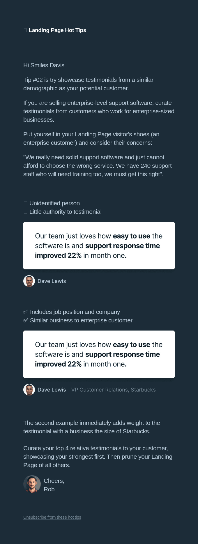 🔥Landing Page Hot Tip #02 - Showcase testimonials from a similar demographic to your visitor